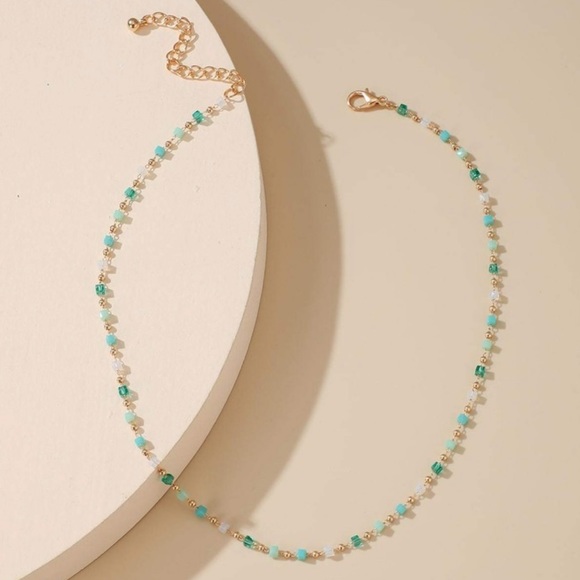 Gold Necklace and Blue Emerald Pearls For Women - Picture 4 of 6